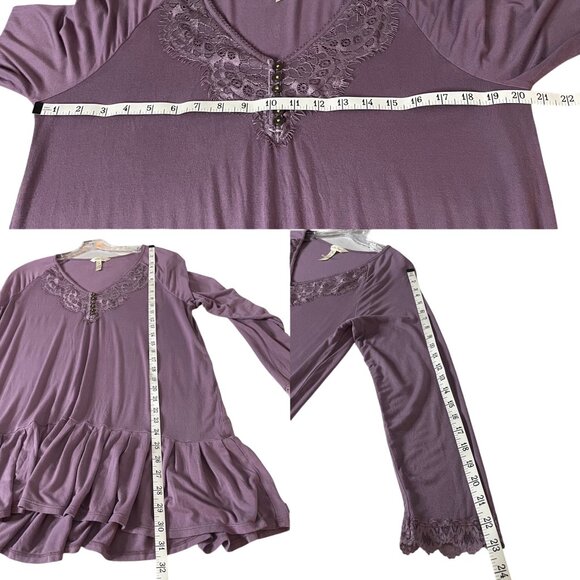 Matilda Jane Purple Peplum Tunic Top Button Lace Detail Long Sleeve Women's Sz L - Picture 6 of 7